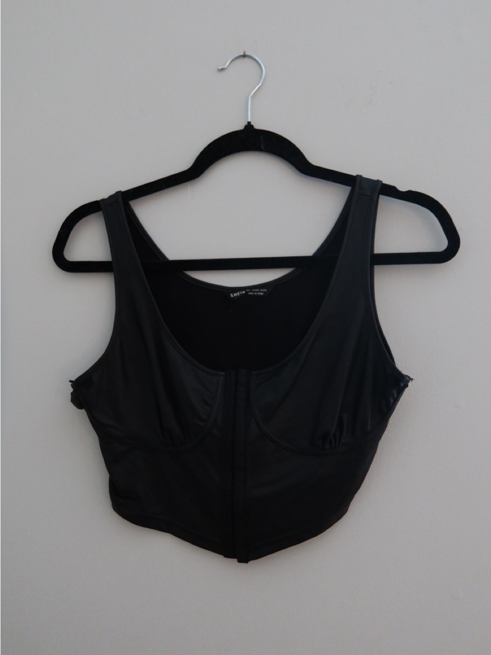 SHEIN Black Faux Leather Zip Crop Bralette Top